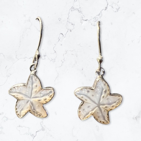 Sterling Silver Mother of Pearl Starfish Drop Earrings - Picture 4 of 6